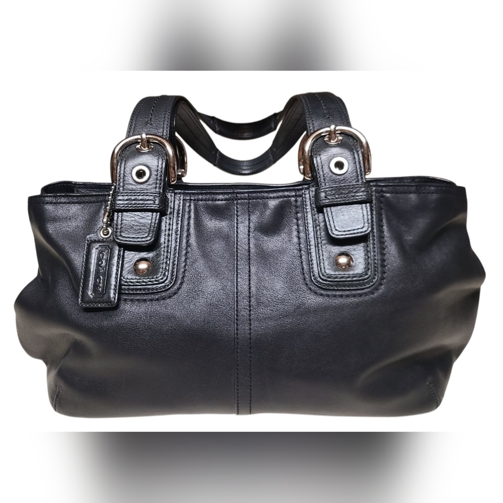 2008 Coach Black Leather Satchel with Silver Hardware 16" x 8"